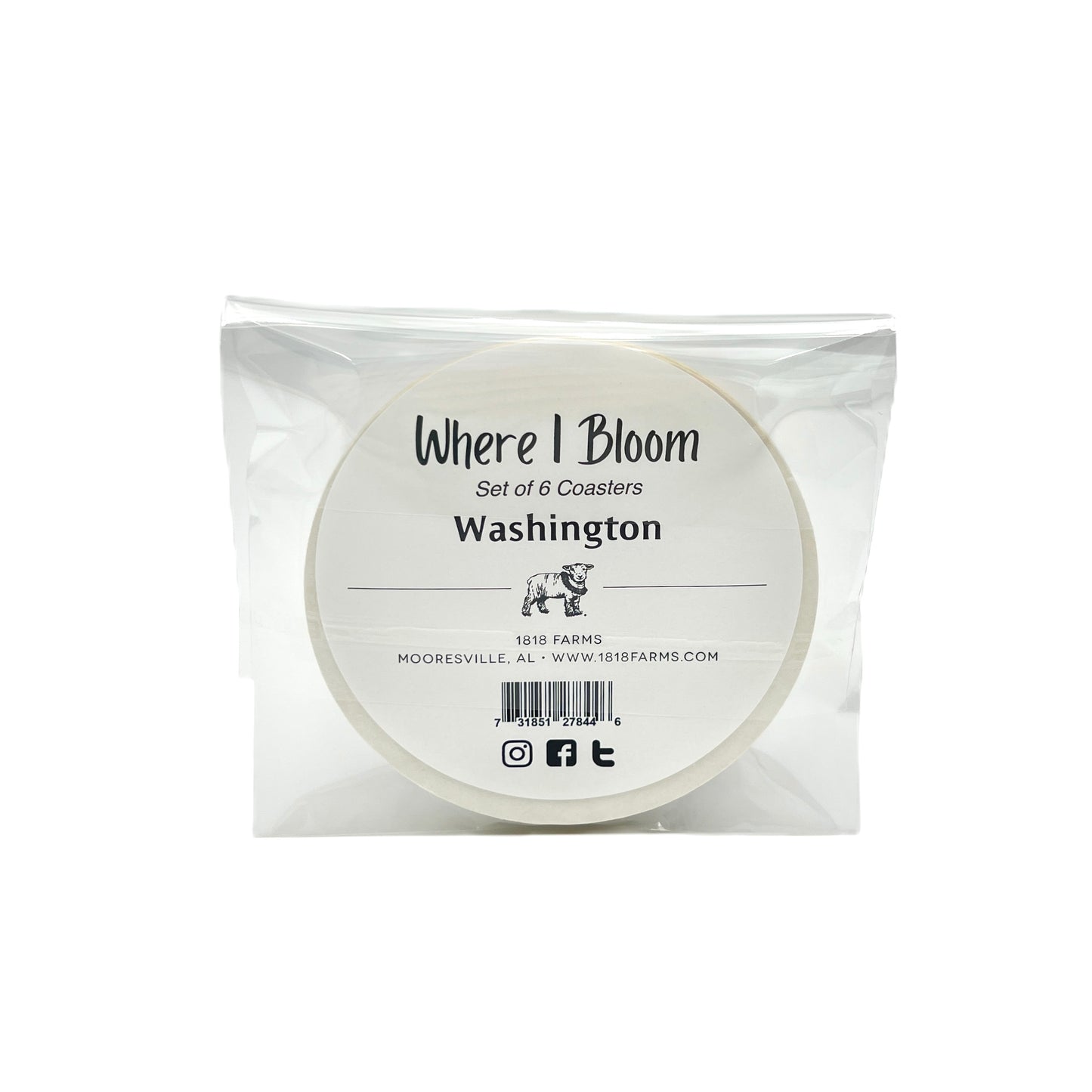 Washington Themed Coasters (Set of 6)  - "Where I Bloom" Collection Coaster 1818 Farms   