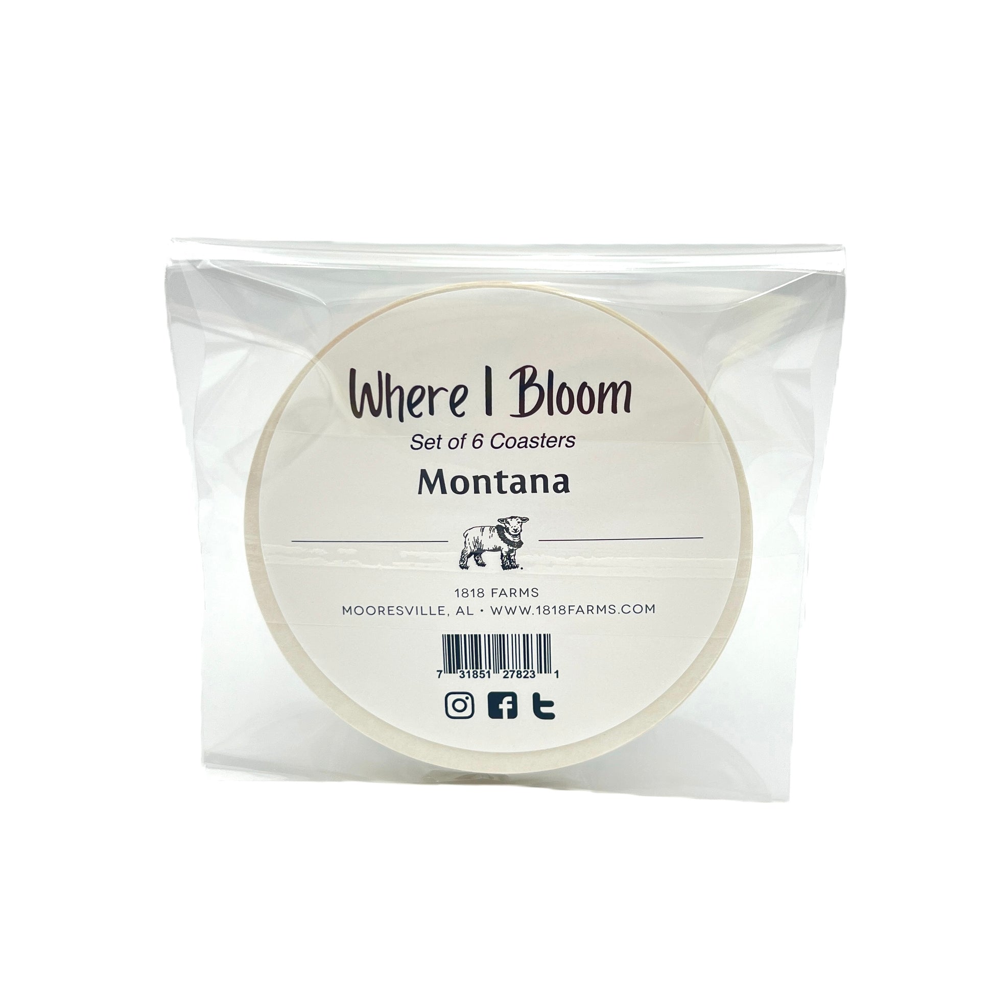 Montana Themed Coasters (Set of 6)  - "Where I Bloom" Collection Coaster 1818 Farms   