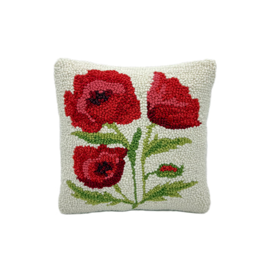 Poppies Wool Hooked Pillow Pillow 1818 Farms