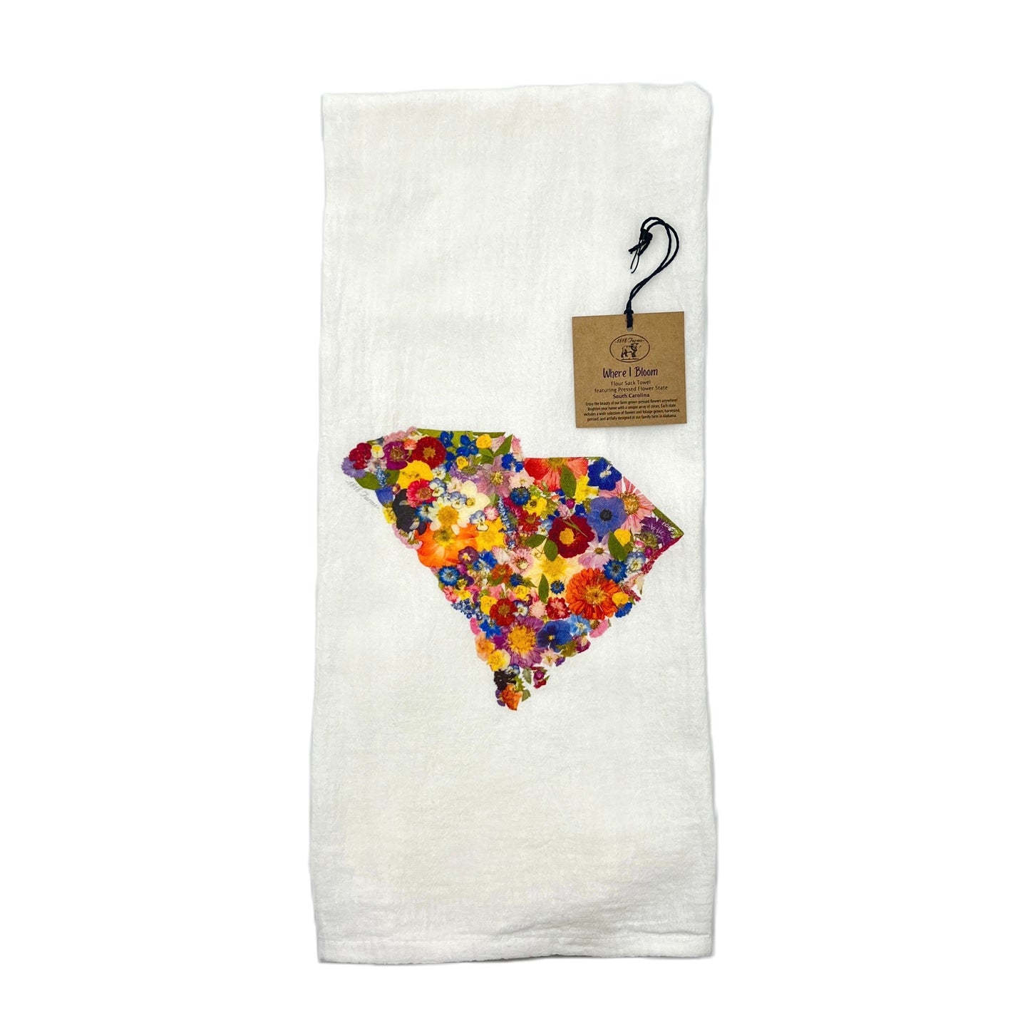 State Themed Flour Sack Towel  - "Where I Bloom" Collection Towel 1818 Farms South Carolina  